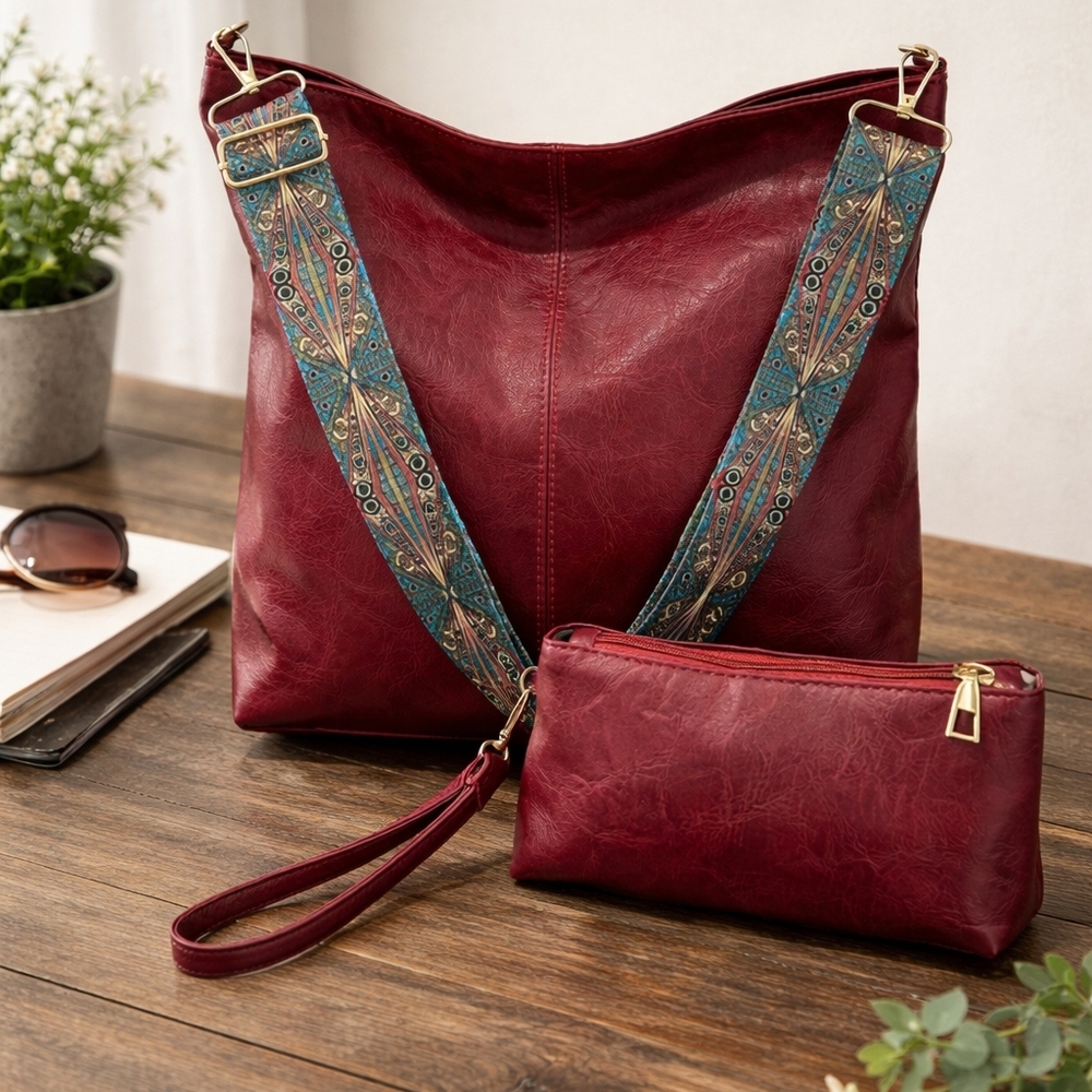 Stylish Red Tote and Wristlet Set